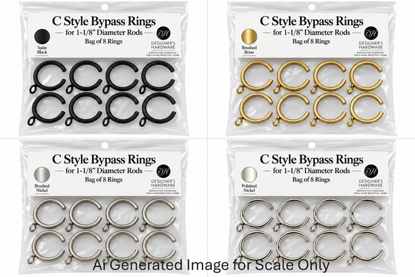 C-Style Bypass Drapery Rings with Eyelet for 1-1/8" Diameter Rods