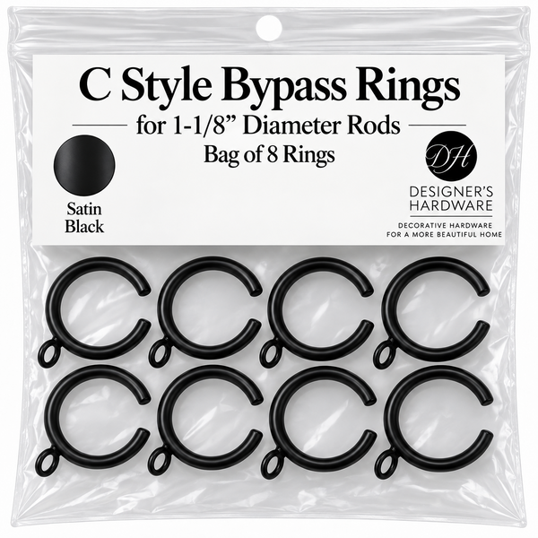 C-Style Bypass Drapery Rings with Eyelet for 1-1/8" Diameter Rods
