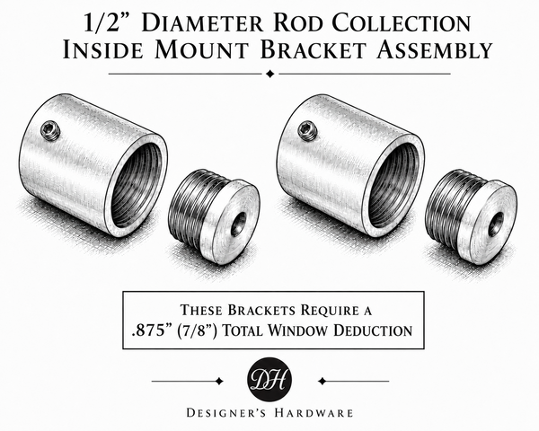 Inside Mount Brackets Pair for our 1/2" Diameter Cafe Curtain Rods | Set of 2