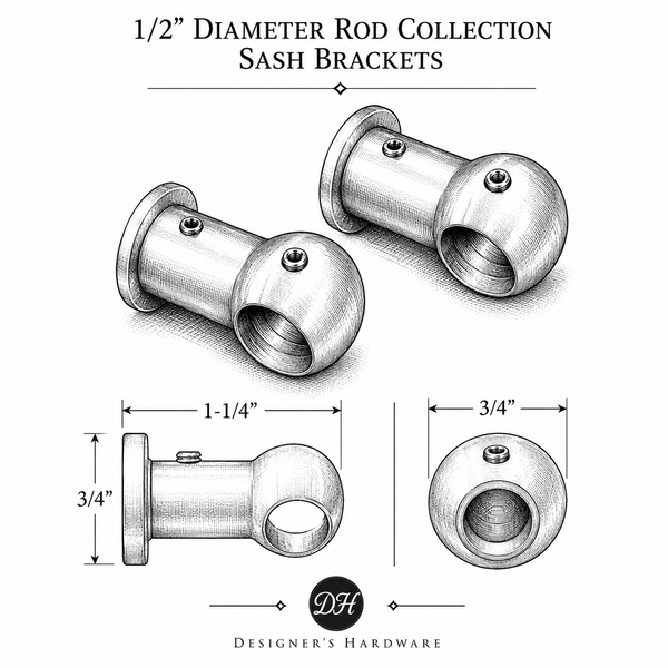 Sash Bracket for 1/2" Cafe Curtain Rods | Wall Mount | Kitchen Dining Small Windows