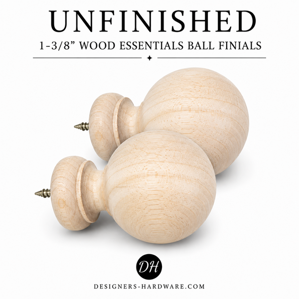 Ball Finial for 1-3/8" Diameter Wood Essentials Drapery Curtain Rods | Set of 2 Finials