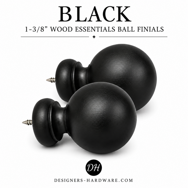 Ball Finial for 1-3/8" Diameter Wood Essentials Drapery Curtain Rods | Set of 2 Finials