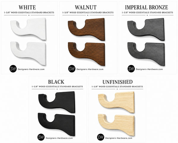 Wood Brackets for 1-3/8" Diameter Wood Essentials Drapery Curtain Rods | Set of 2 Brackets