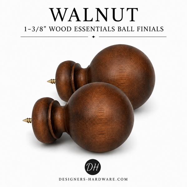 Ball Finial for 1-3/8" Diameter Wood Essentials Drapery Curtain Rods | Set of 2 Finials