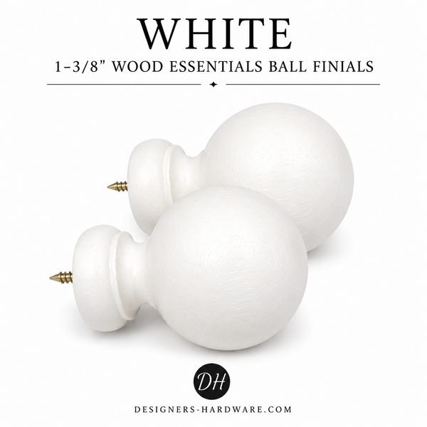 Ball Finial for 1-3/8" Diameter Wood Essentials Drapery Curtain Rods | Set of 2 Finials