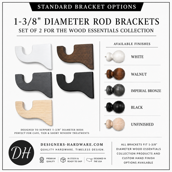 Wood Brackets for 1-3/8" Diameter Wood Essentials Drapery Curtain Rods | Set of 2 Brackets